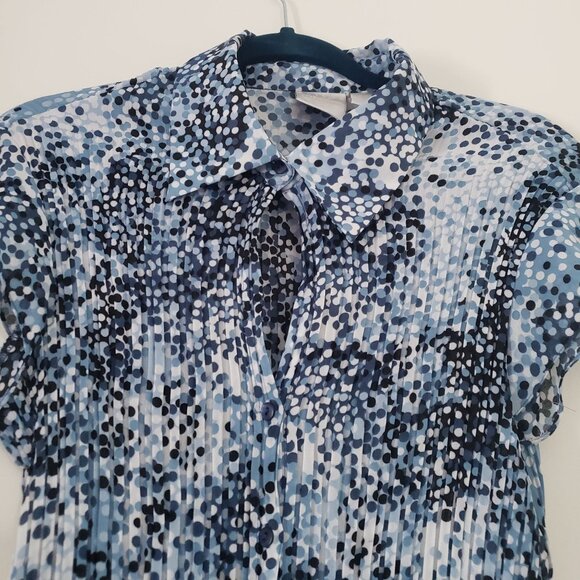 Vintage Y2K Sheer Button-Up‎ Pleated Polka Dot Blouse Womens L Feminine Casual - Picture 4 of 8